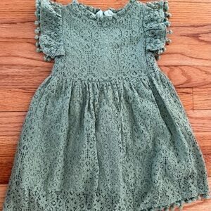 Sage green flutter sleeve lace dress